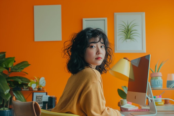 Young Professional at Her Colorful Desk