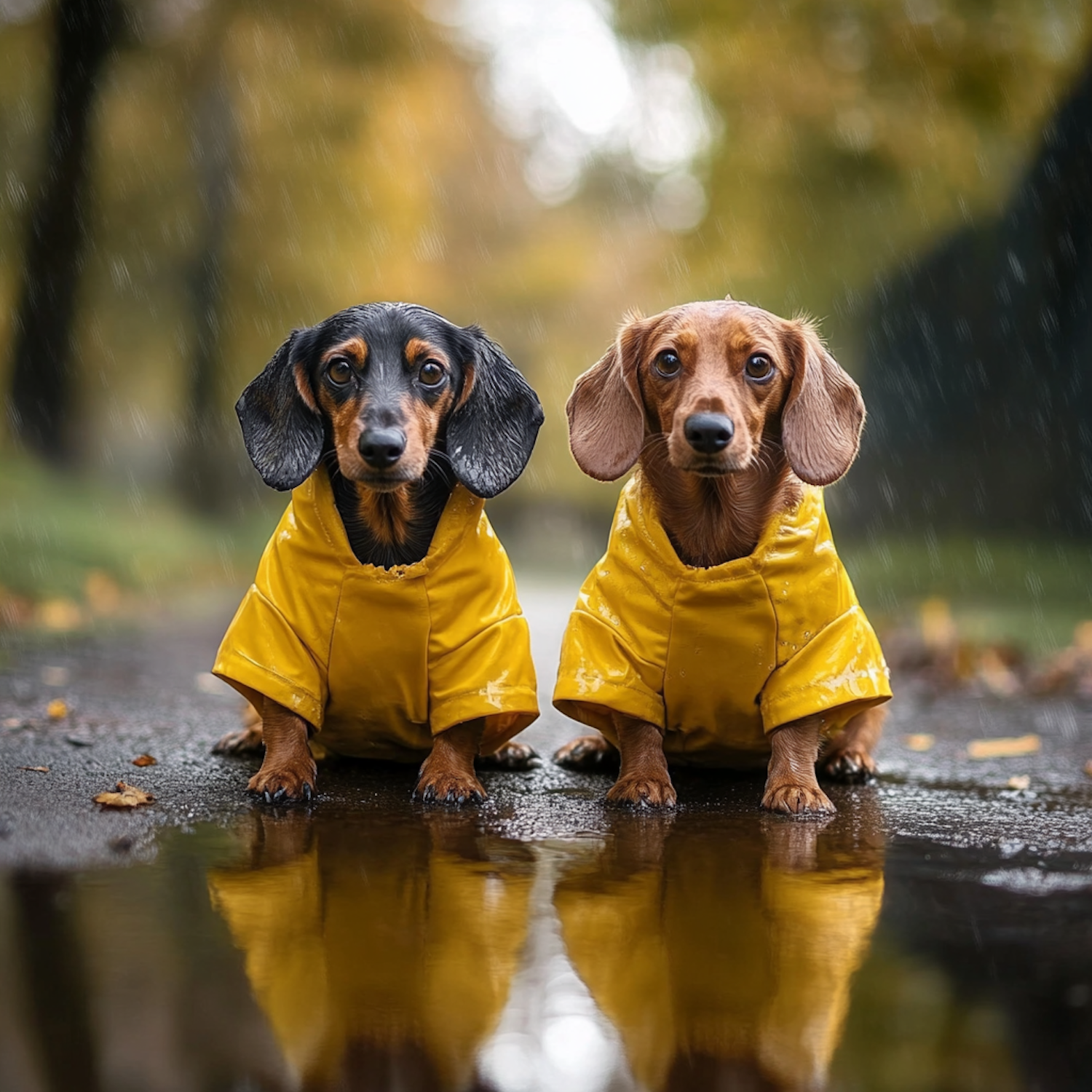 Dachshunds in Raincoats