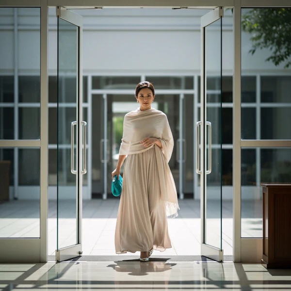 Woman Entering Modern Space