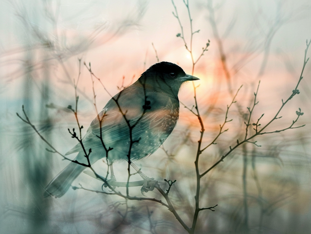 Serene Bird Perched Among Branches