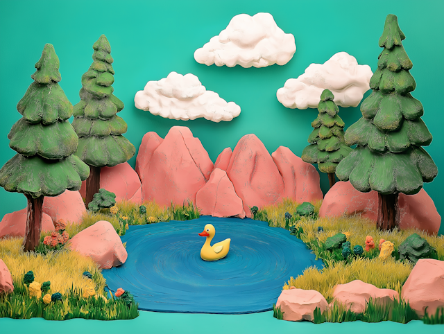 Whimsical Clay Pond Scene