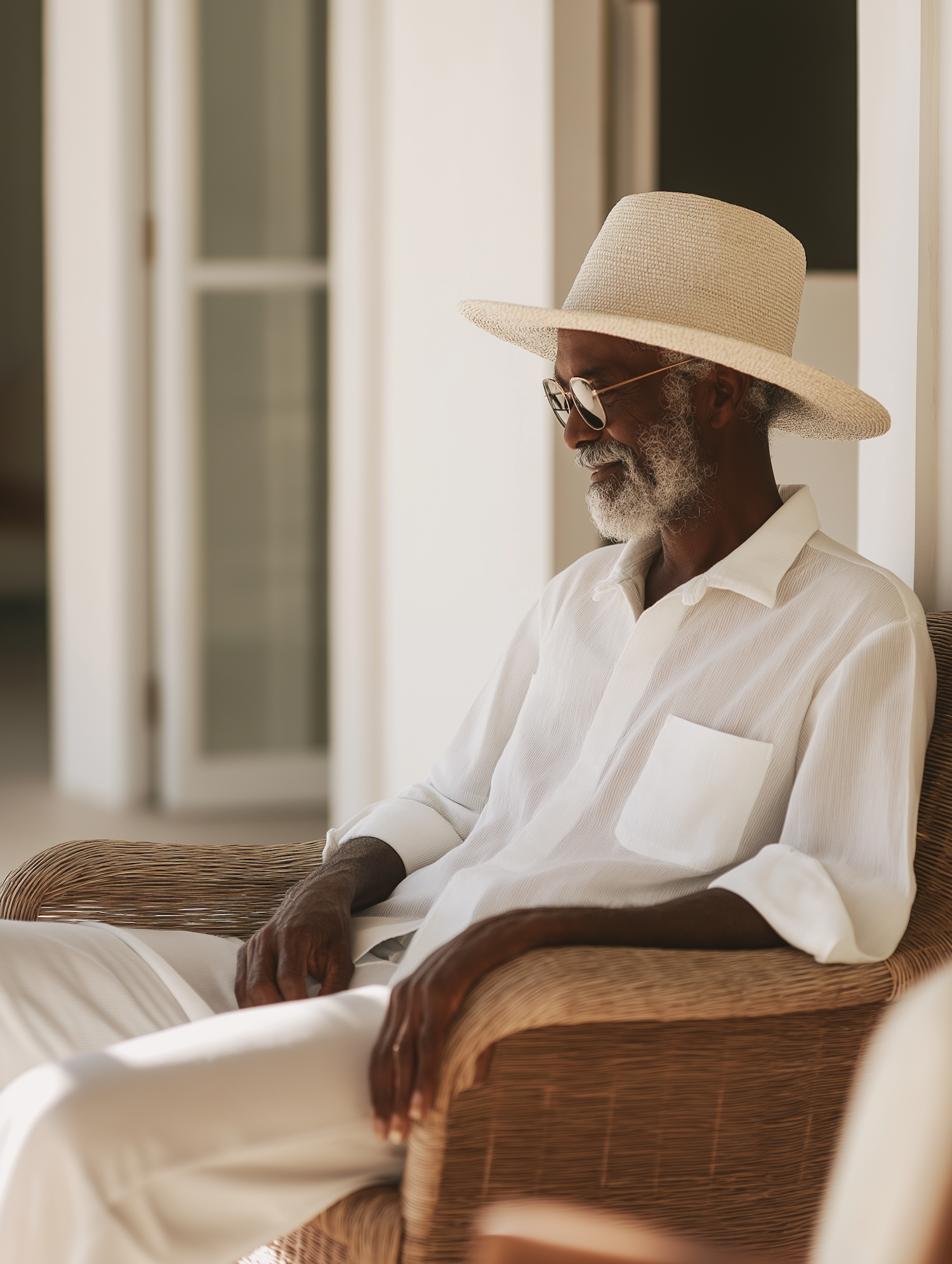 Elderly Man in Wicker Chair