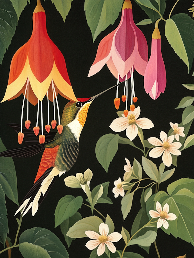 Hummingbird and Flowers