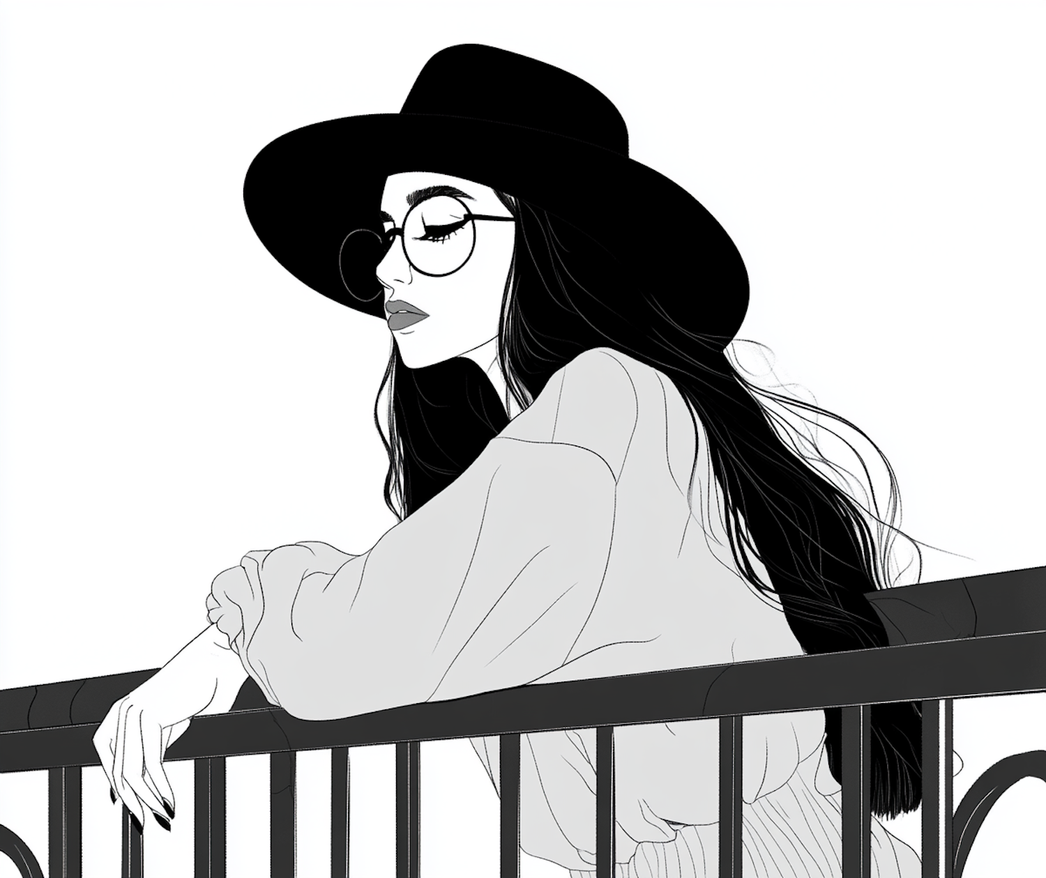 Contemplative Woman Illustration