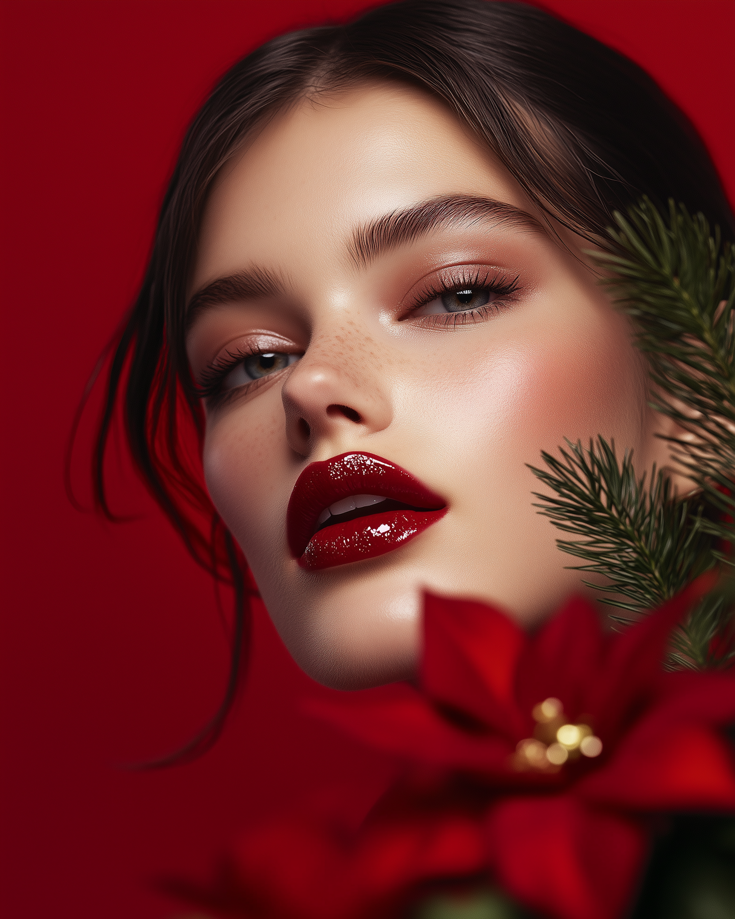 Festive Portrait with Poinsettias