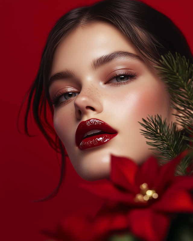 Festive Portrait with Poinsettias