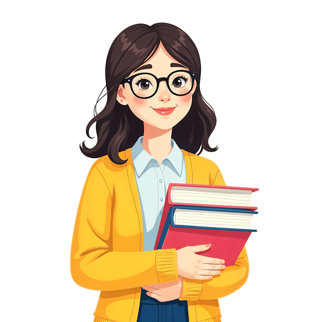 Animated Young Woman with Books