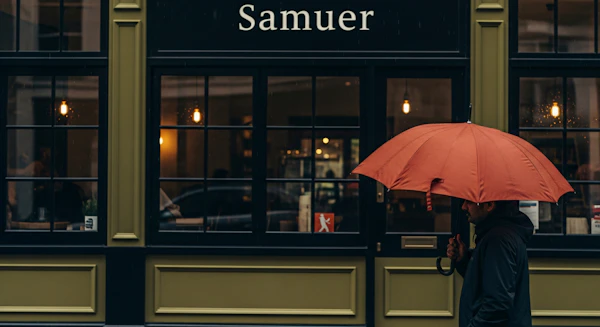Red Umbrella Street Scene