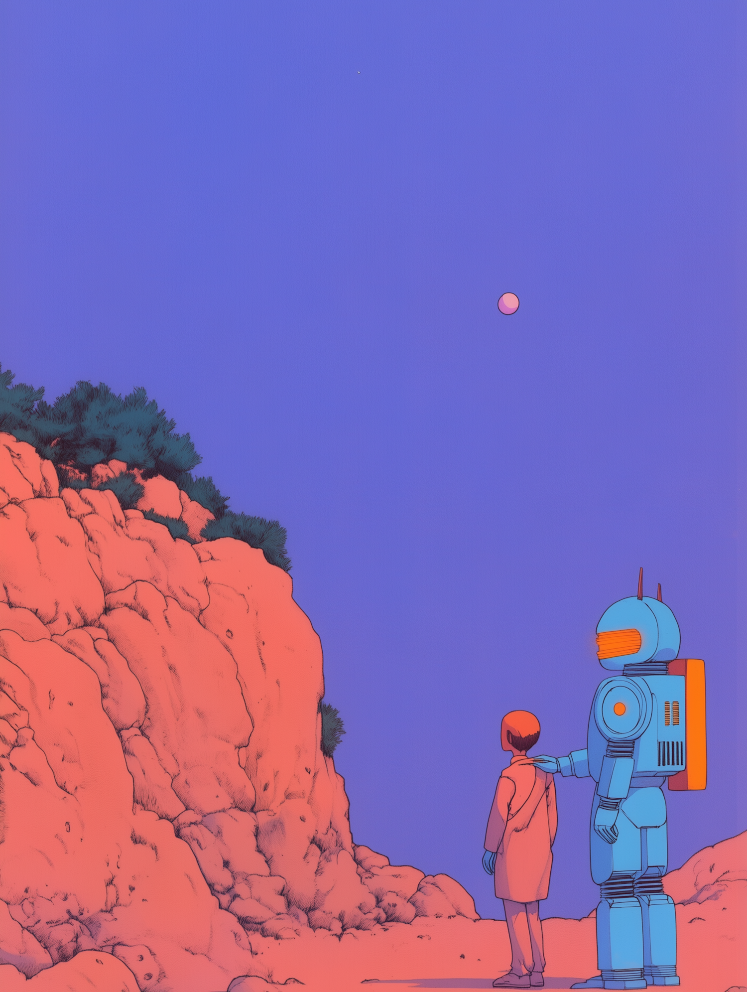 Human and Robot in Alien Landscape