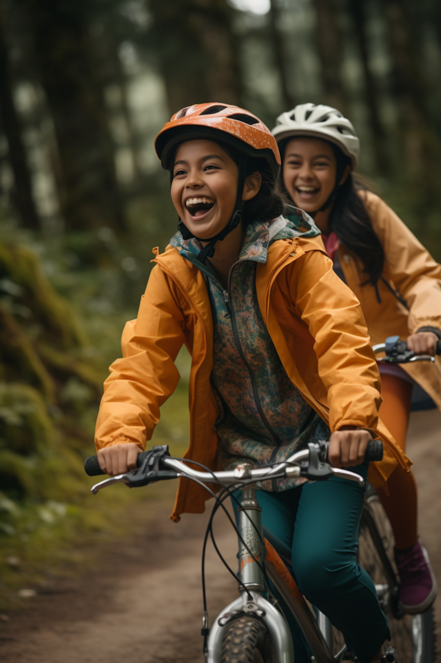 Joyful Biking Duo in the Forest