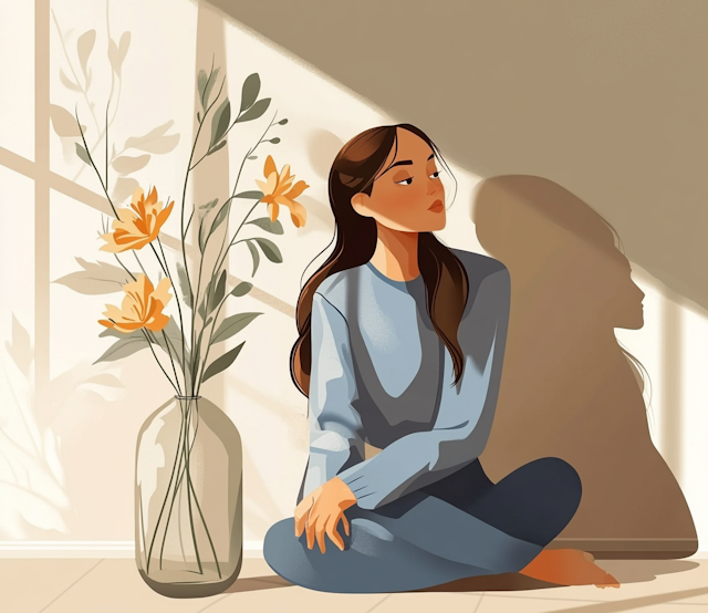 Tranquil Indoor Scene with Woman and Flowers