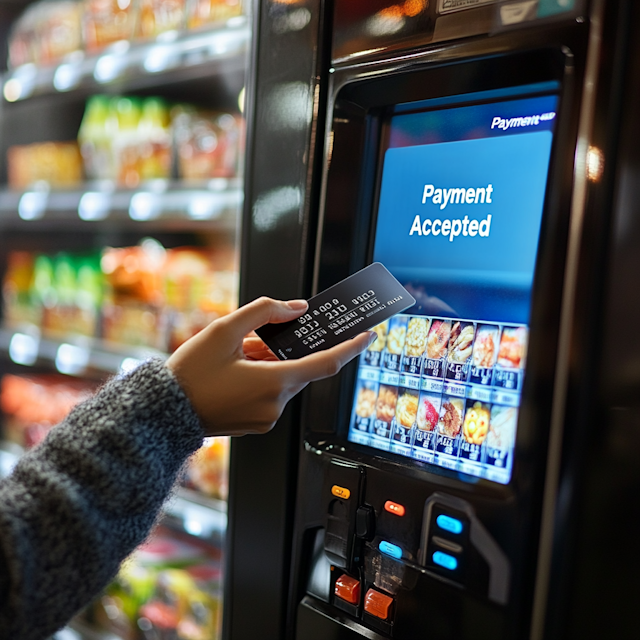 Person Using Credit Card at Vending Machine