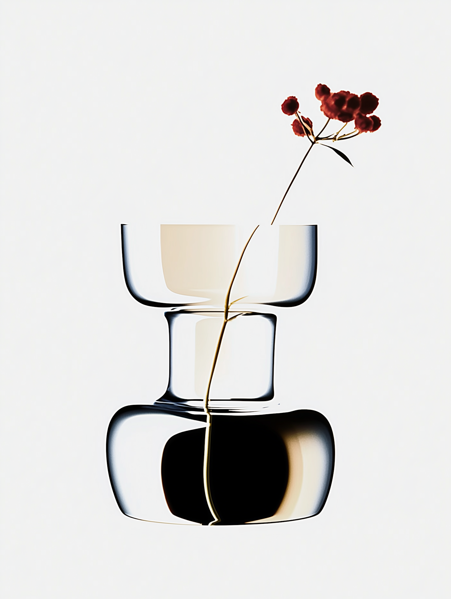 Minimalist Glass Vase with Red Flowers