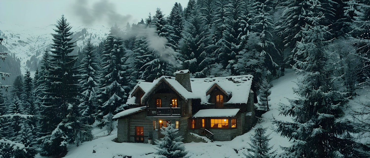 Cozy Cabin in Snowy Forest