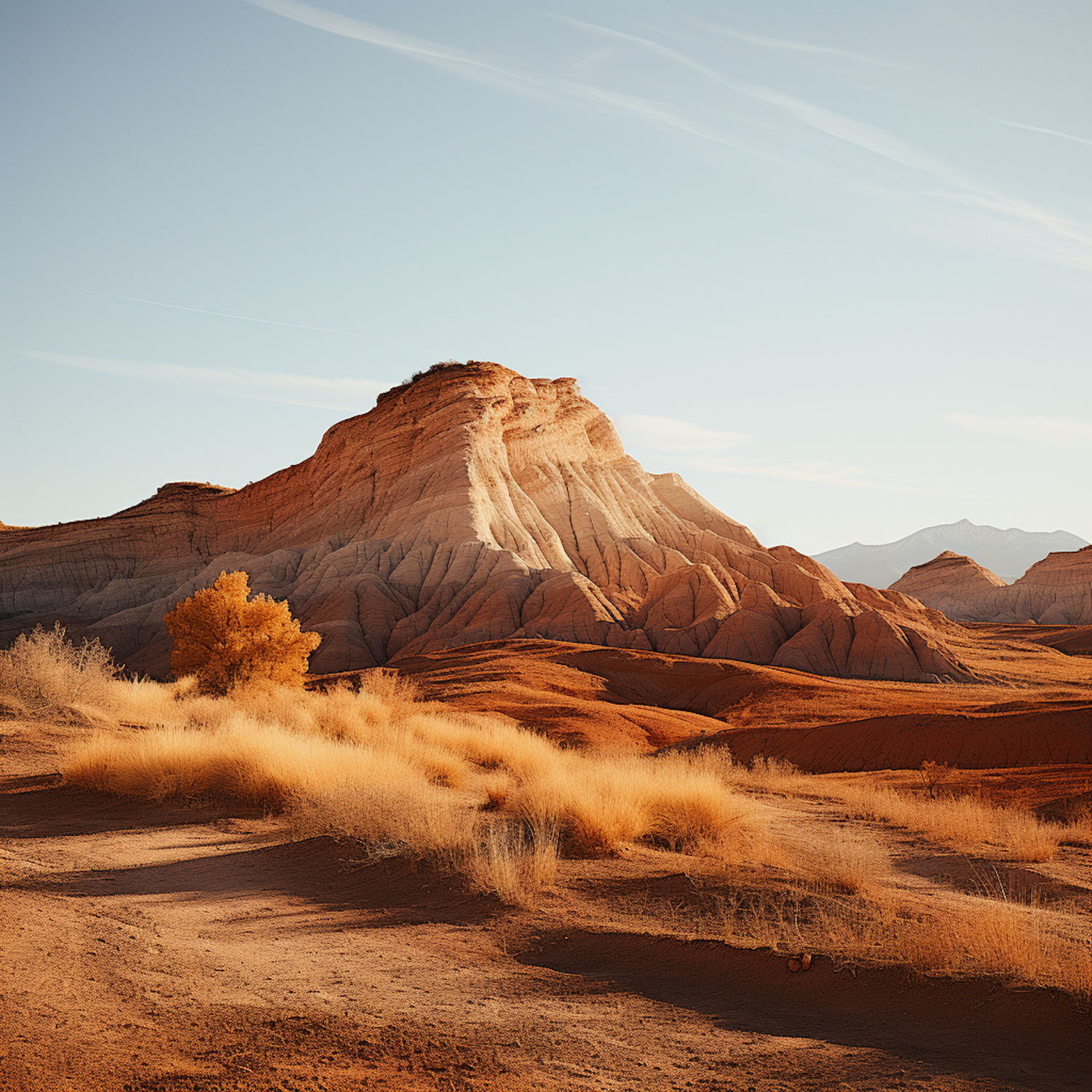 Golden Hour at the Serene Desert Butte