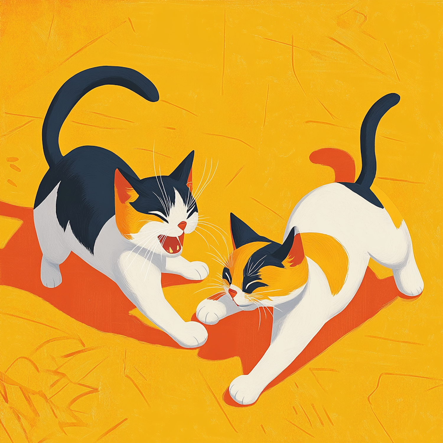 Animated Playful Cats Illustration