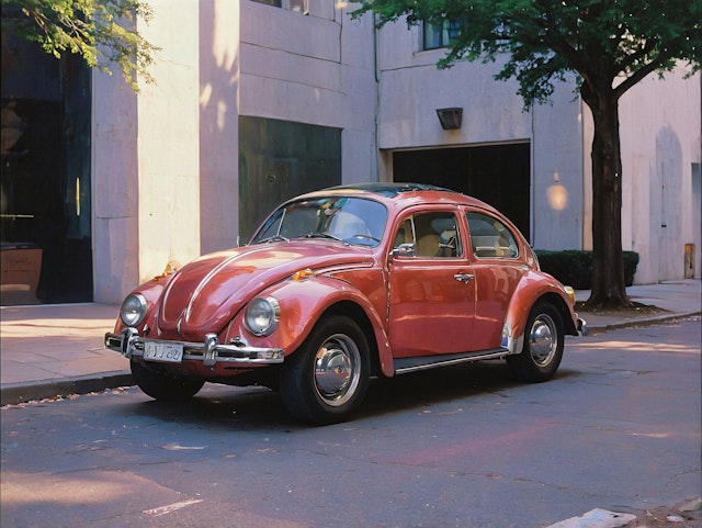 Classic Red Volkswagen Beetle on City Street