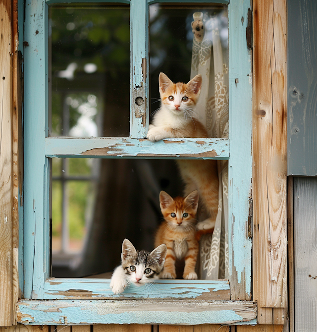 Kittens in Rustic Window