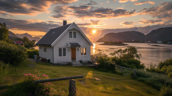 Serene Sunset at Lakeside House
