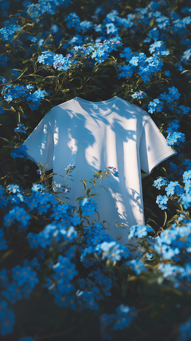 White T-shirt Amidst Blue Flowers