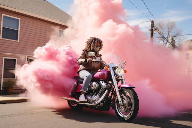 Vibrant Velocity: The Purple Motorcycle and Pink Smoke