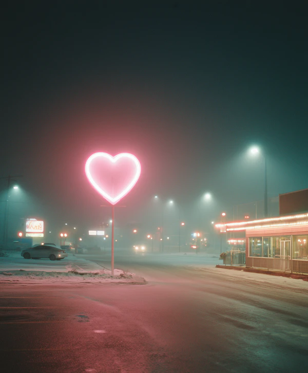Neon Heart in Snow