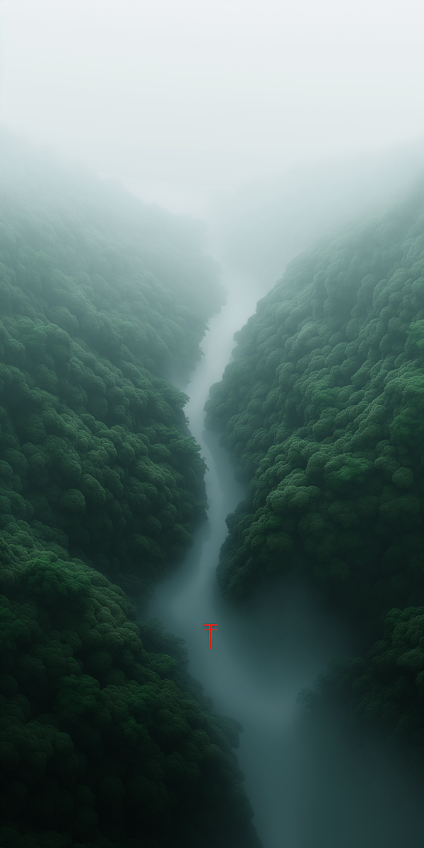 Misty Forest with Red Canoe