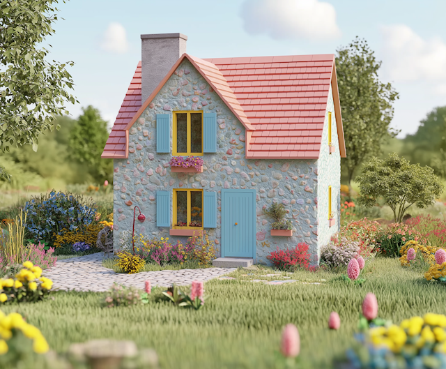 Quaint Stone House with Colorful Garden