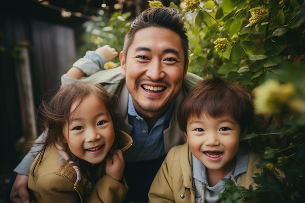 Familial Bliss Amidst Blossoming Greens