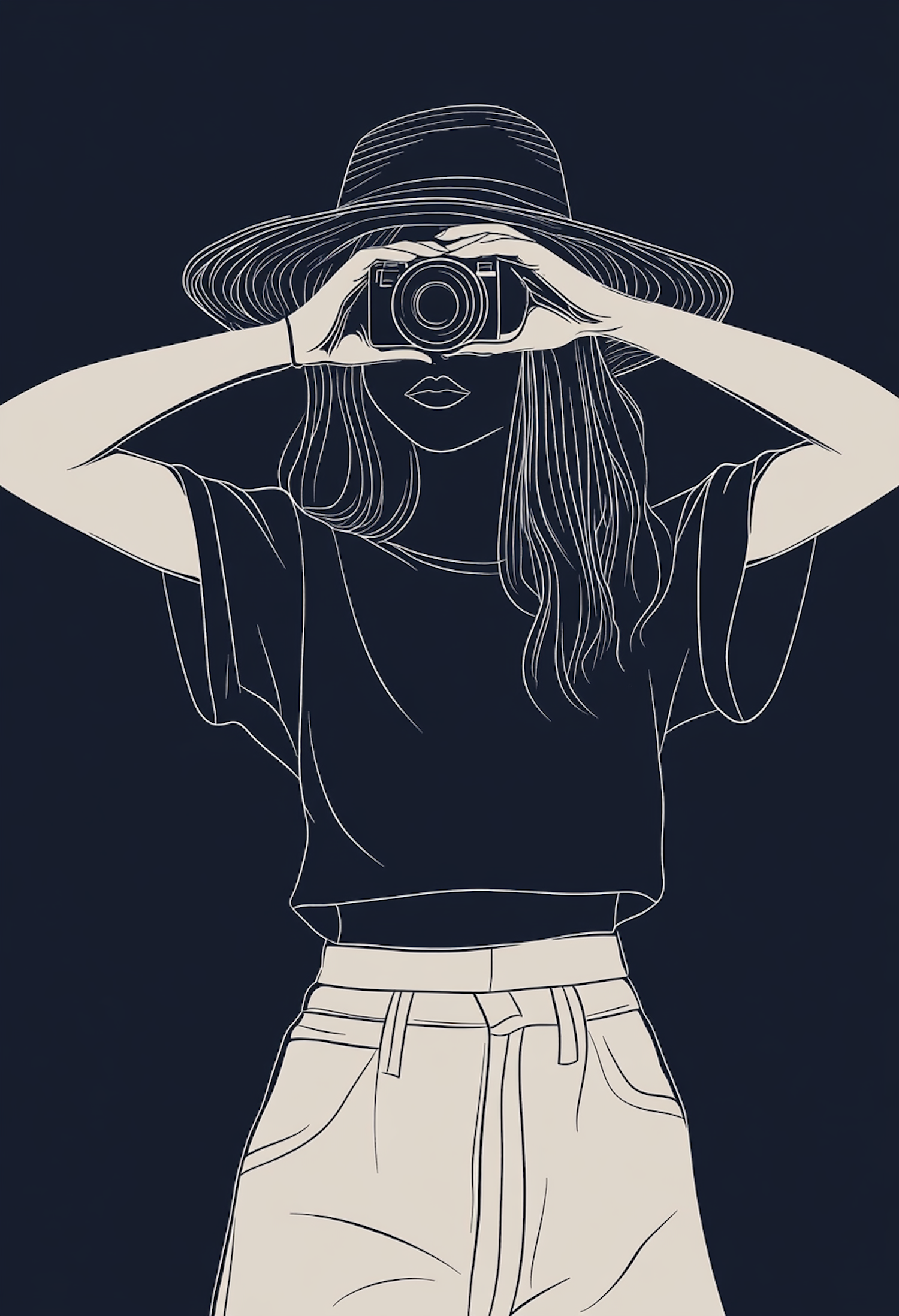 Monochrome Illustration of Woman with Camera