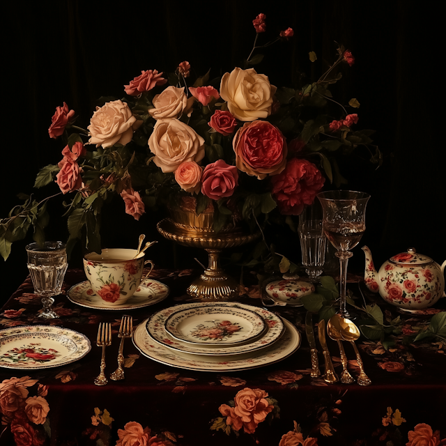 Elegant Table Setting with Floral Bouquet