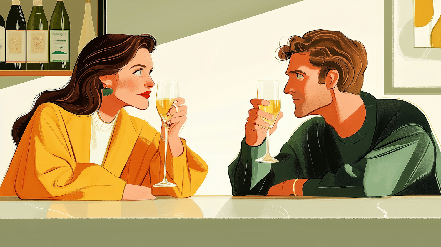 Intimate Conversation at the Bar Illustration