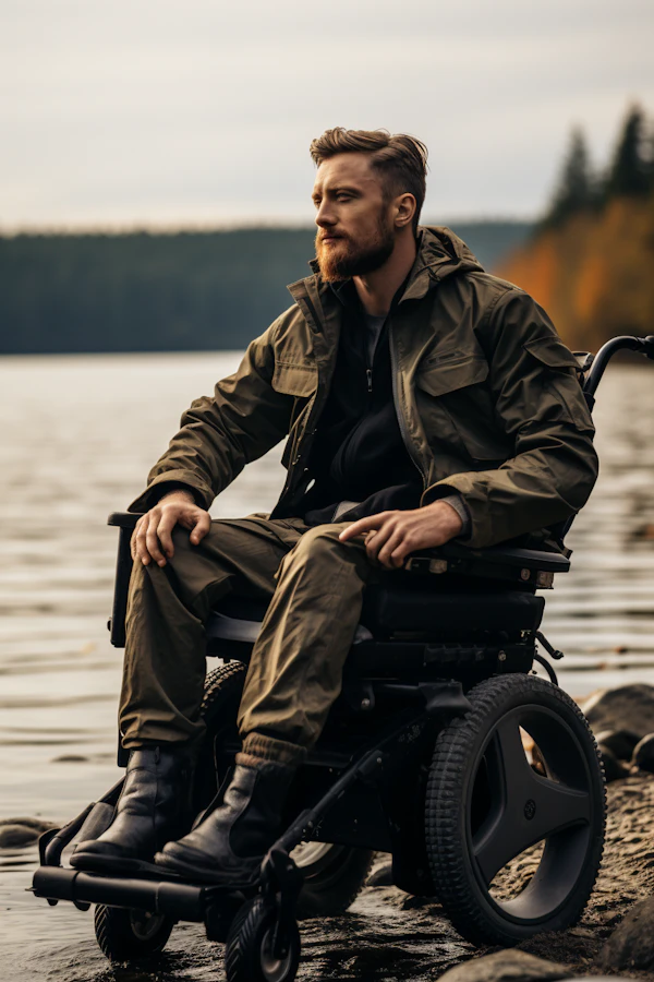 Contemplative Outdoorsman in Wheelchair by Lakeside