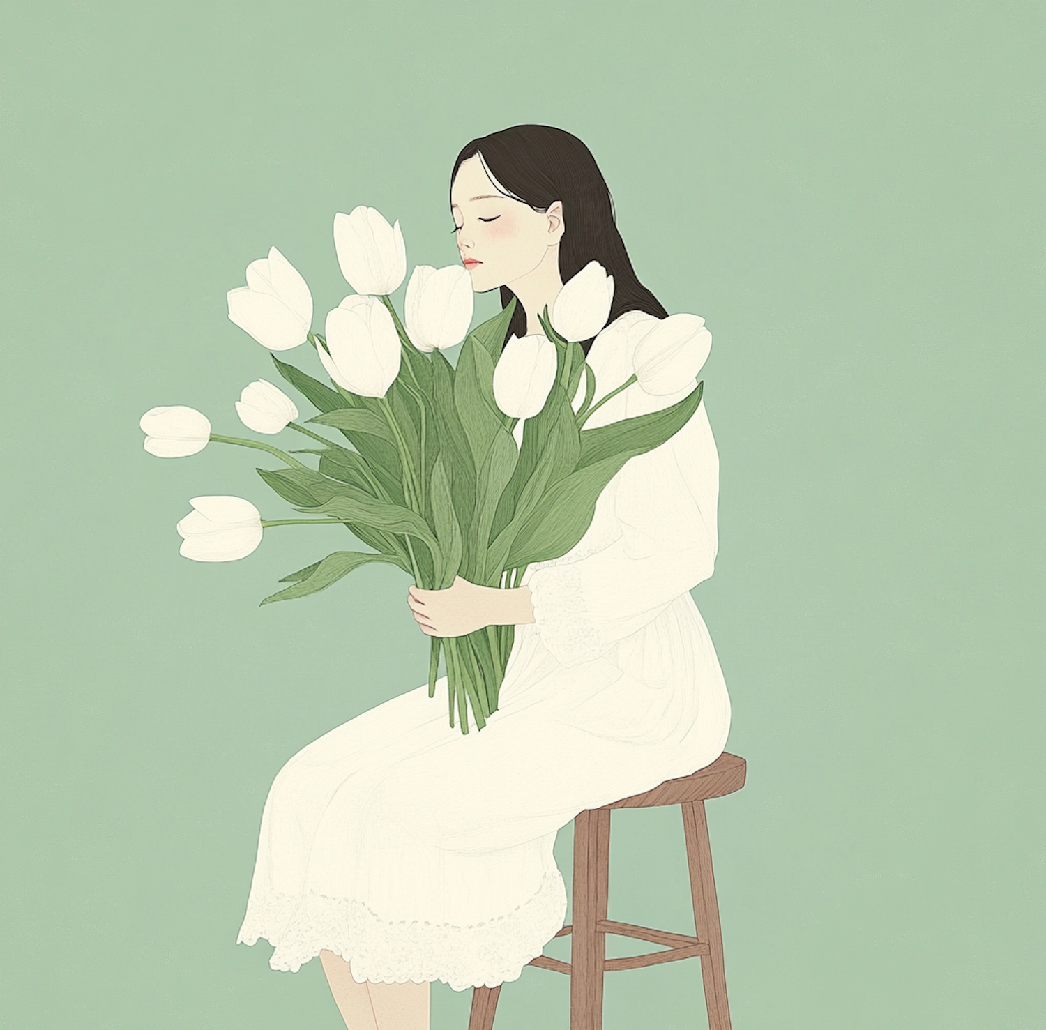 Tranquil Woman with White Tulips