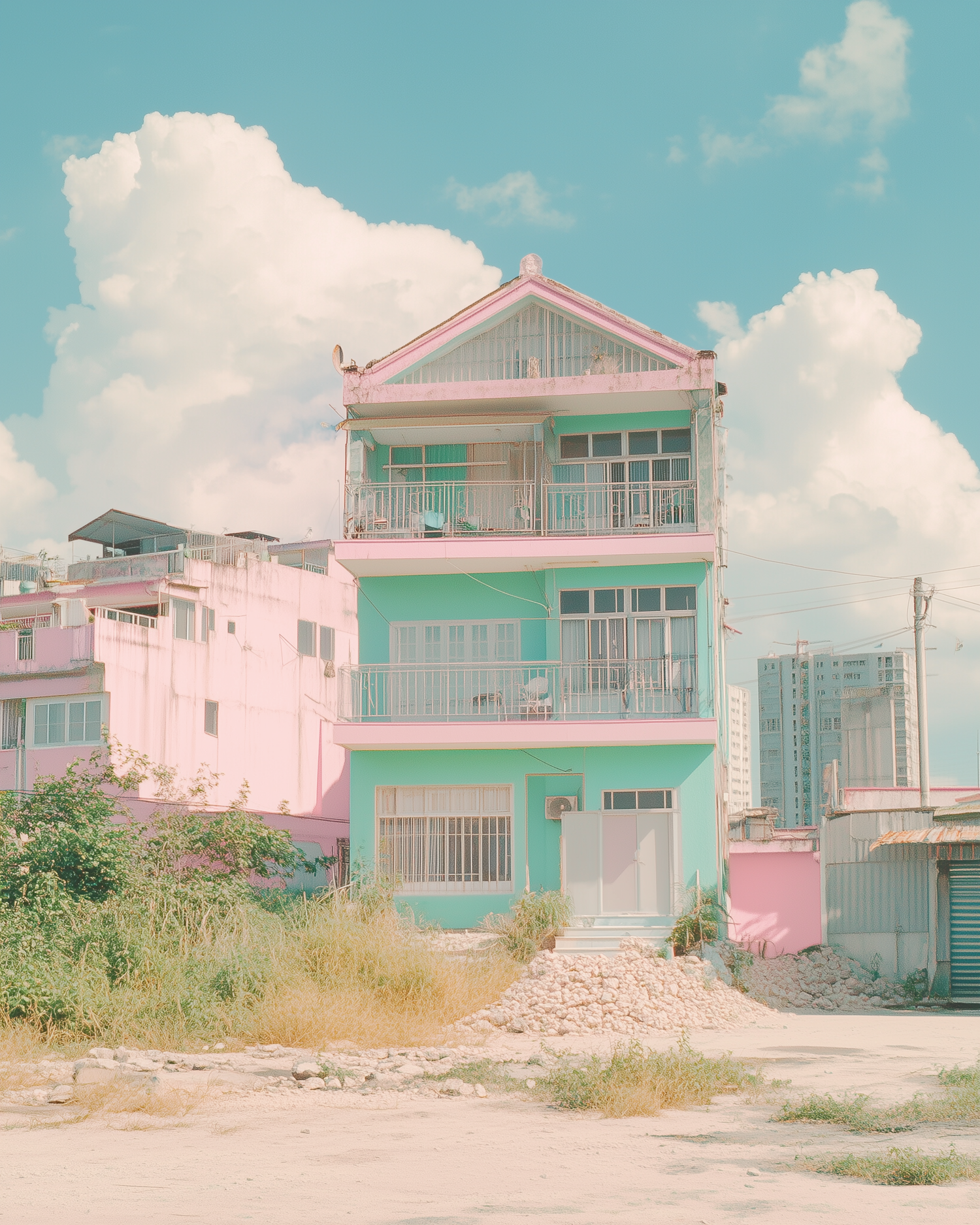 Pastel Building Against Blue Sky