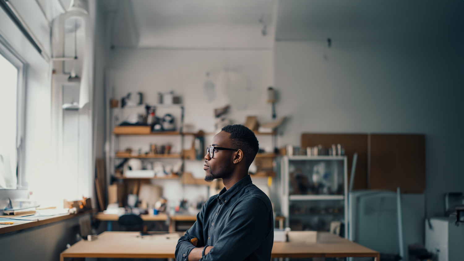 Contemplative Craftsman in Workshop