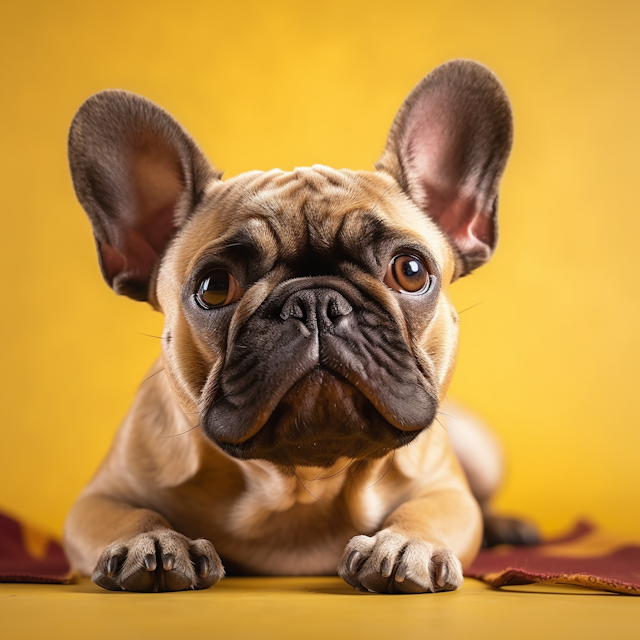 Tan French Bulldog on Yellow