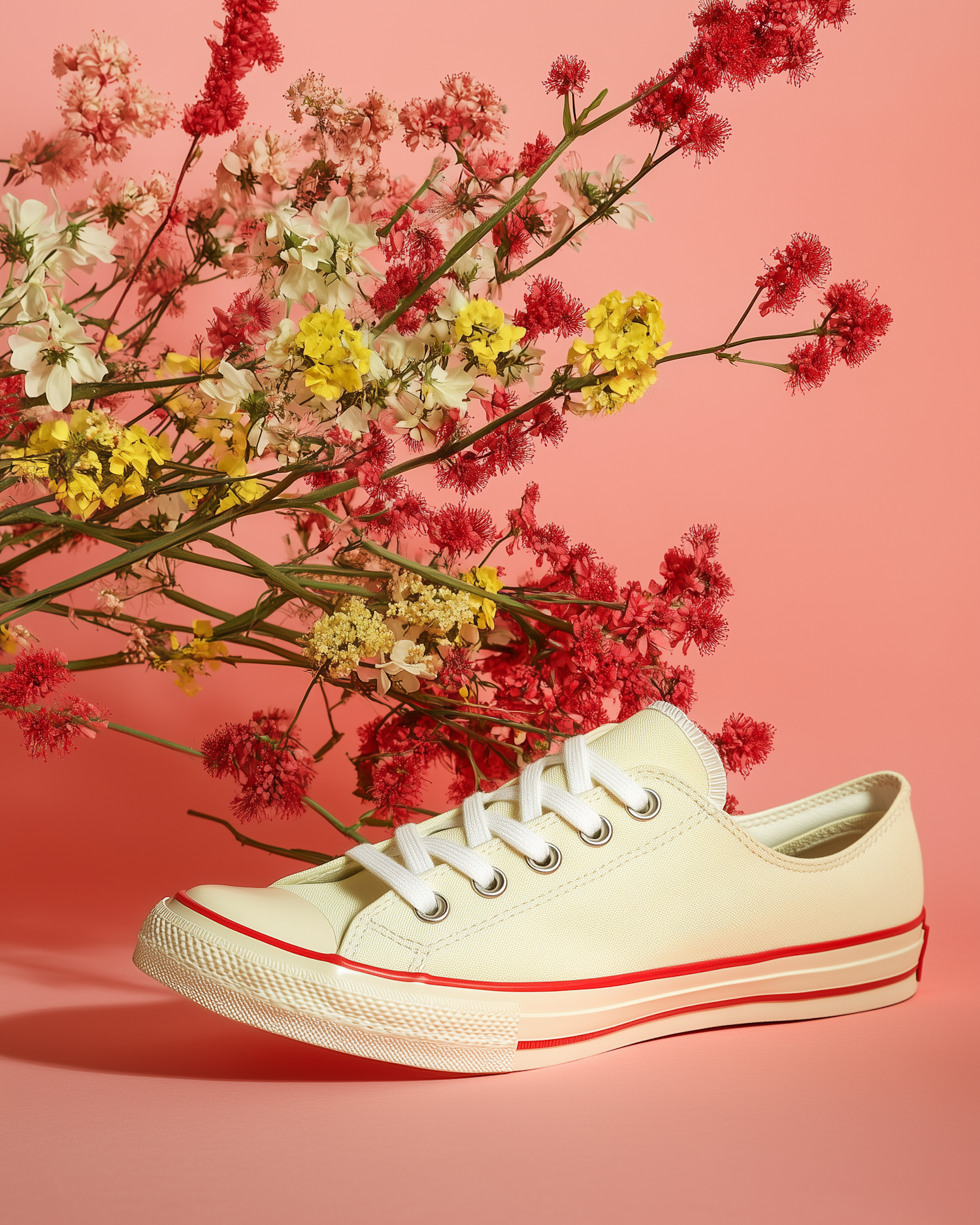 Cream Sneaker with Floral Accents