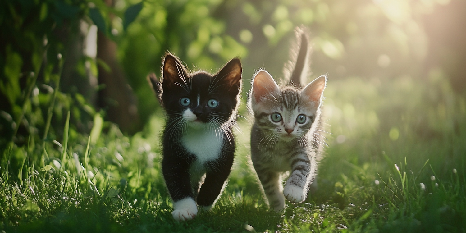 Kittens on a Lawn