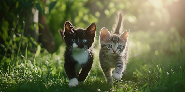 Kittens on a Lawn