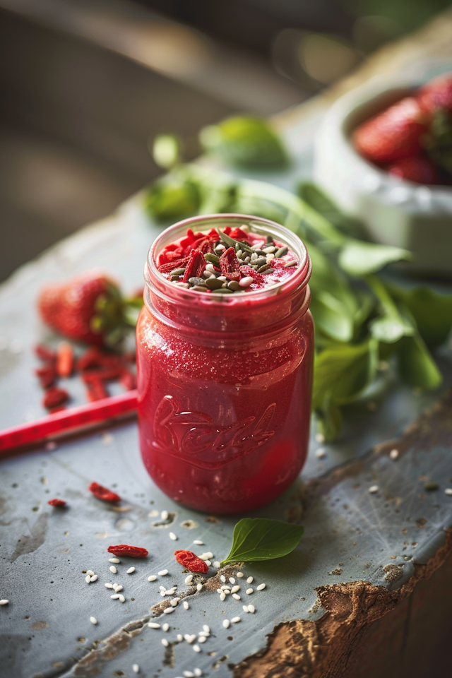 Bright Red Smoothie in Ball Jar