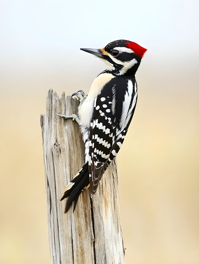 Alert Woodpecker on Wooden Post