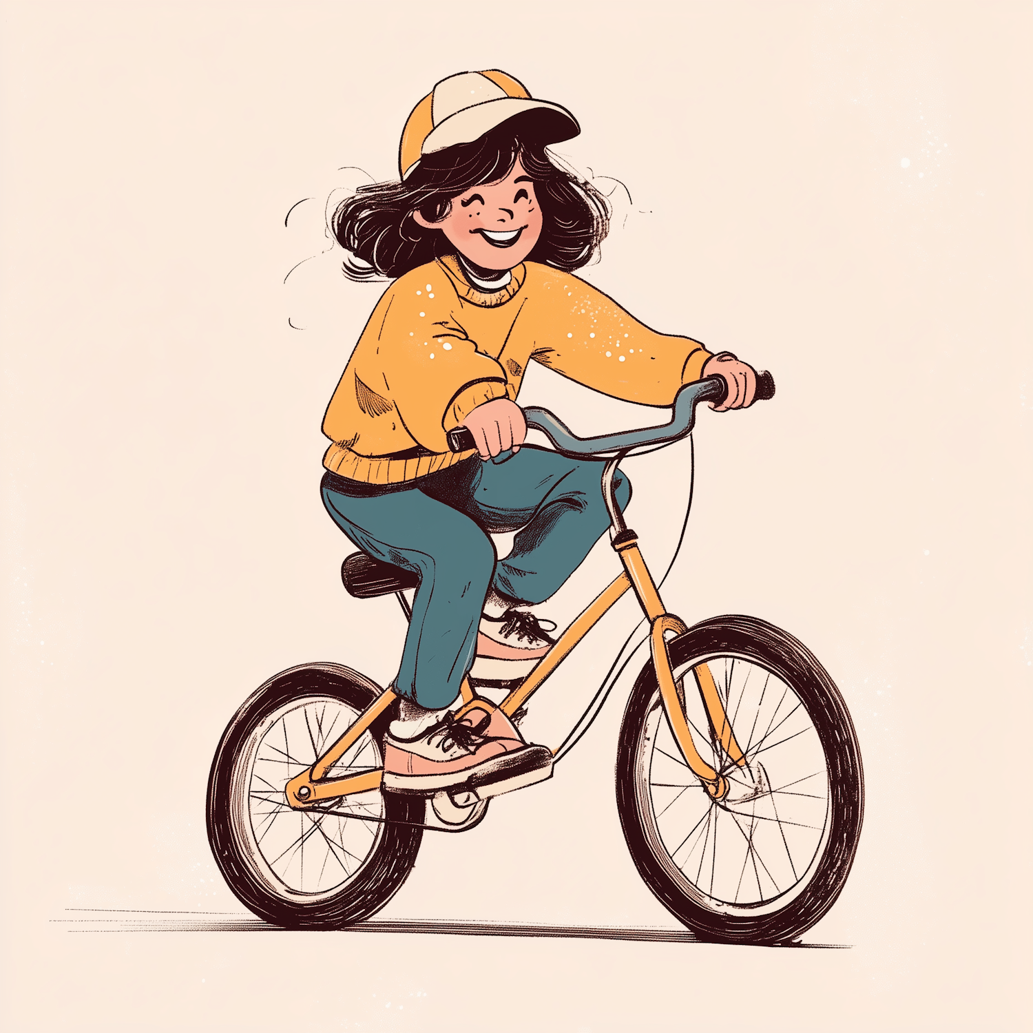 Girl Riding Bicycle with Joy