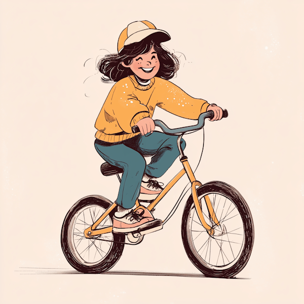 Girl Riding Bicycle with Joy