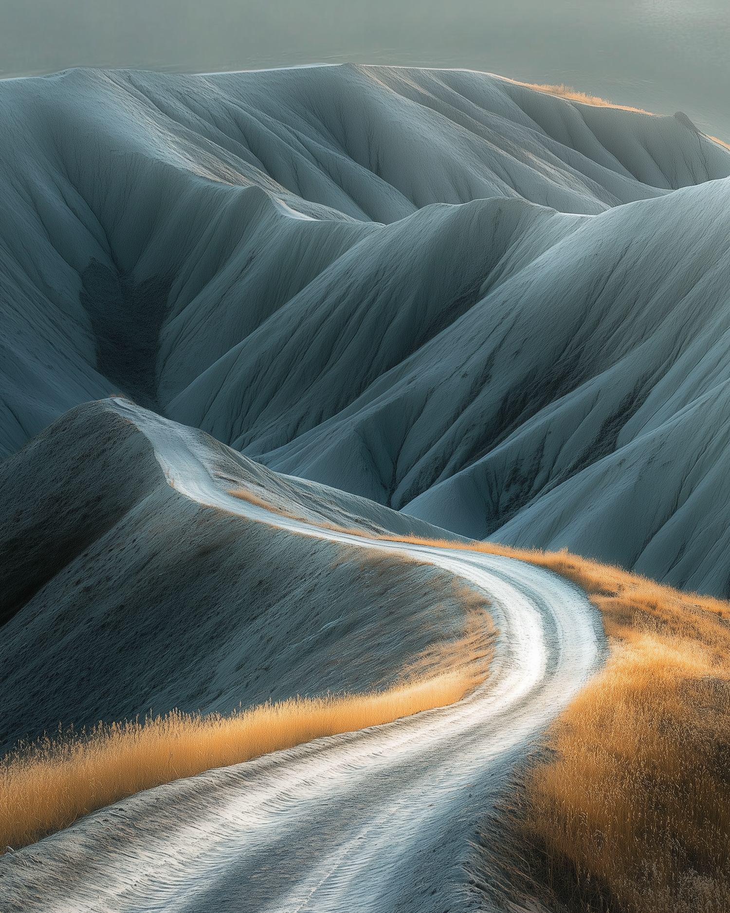 Winding Road Through Snow-Dusted Hills