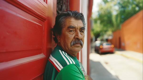 Elderly Man Against Red Wall