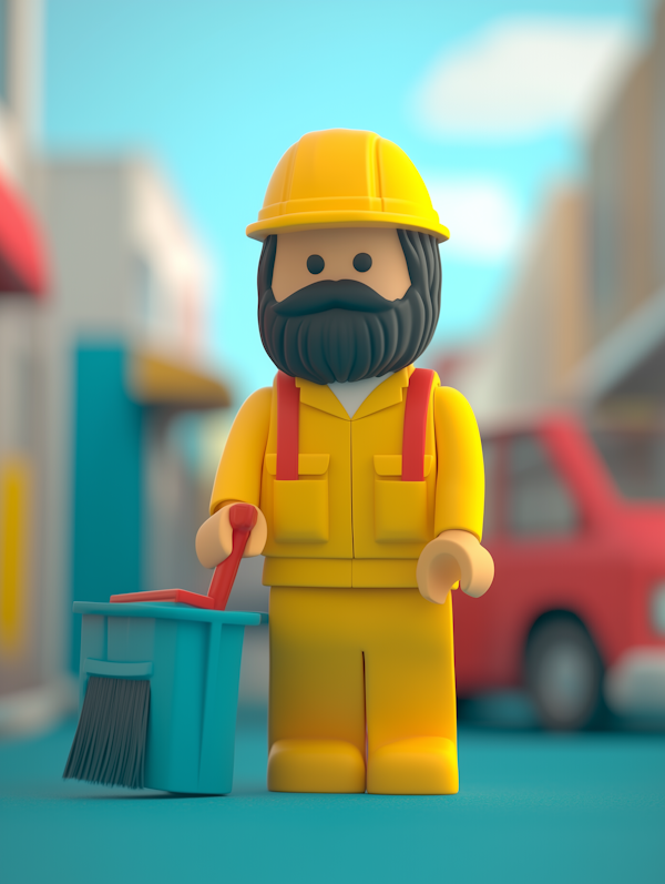 Stylized Toy Sanitation Worker Figurine