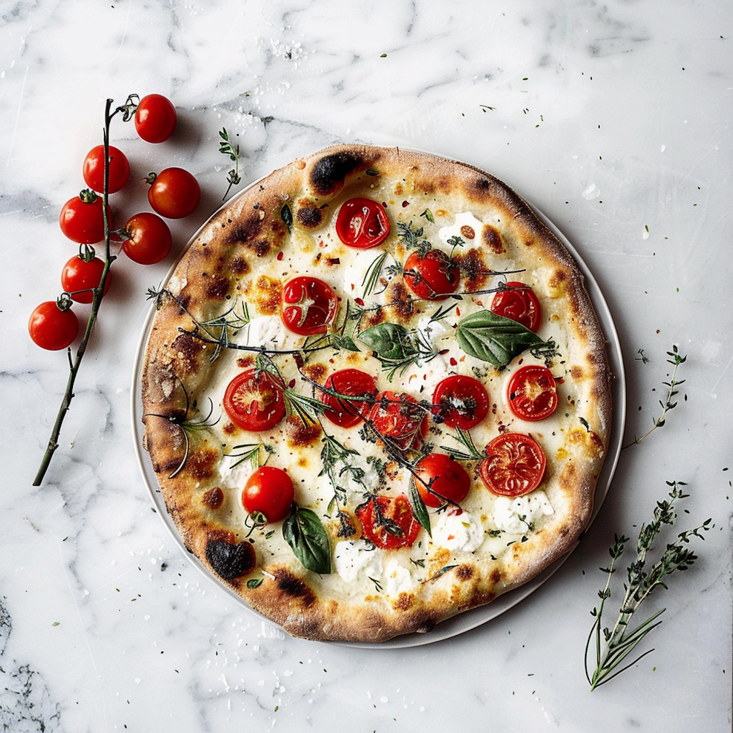 Fresh Gourmet Pizza on Marble Surface