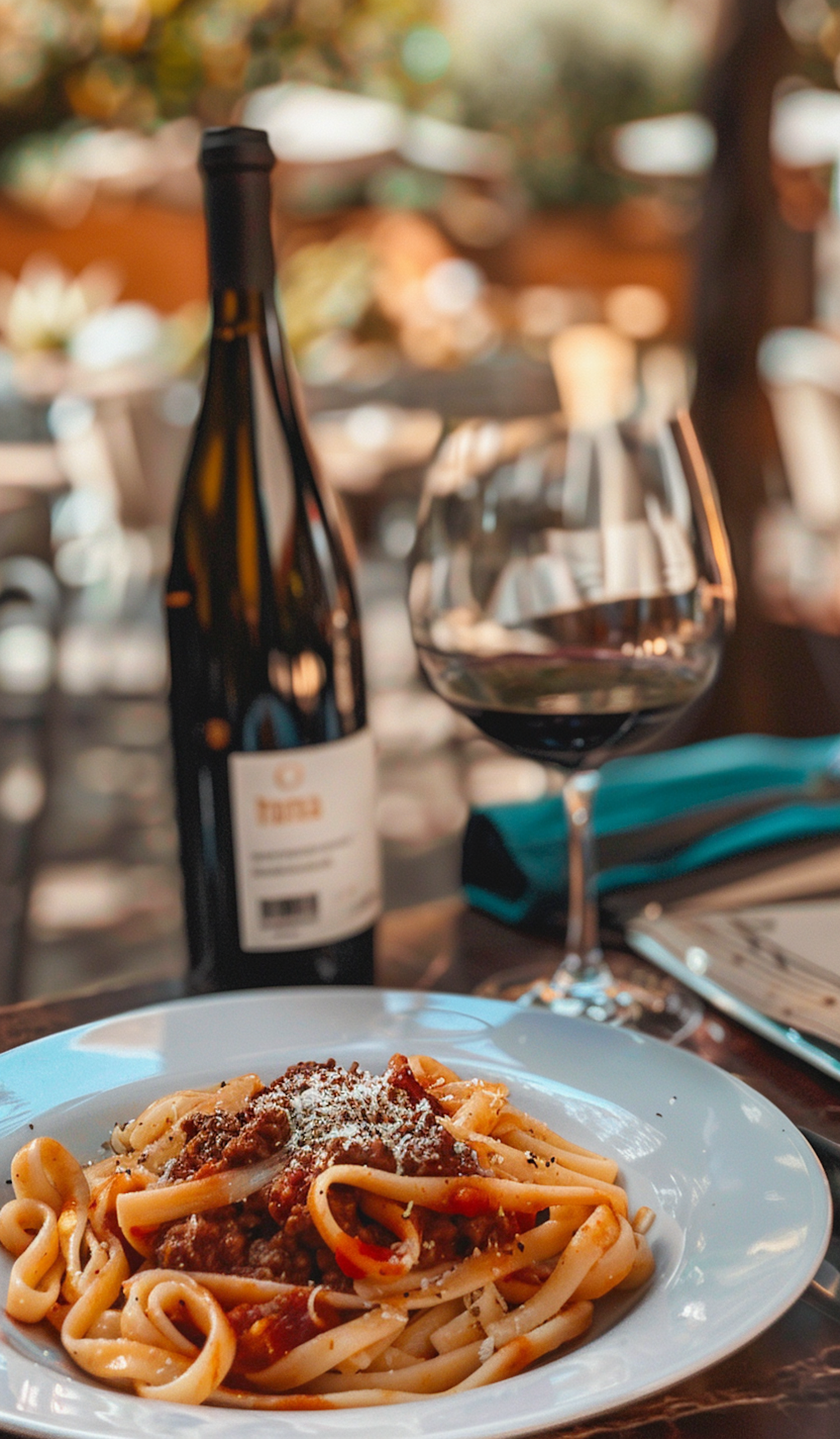 Gourmet Pasta Meal With Wine