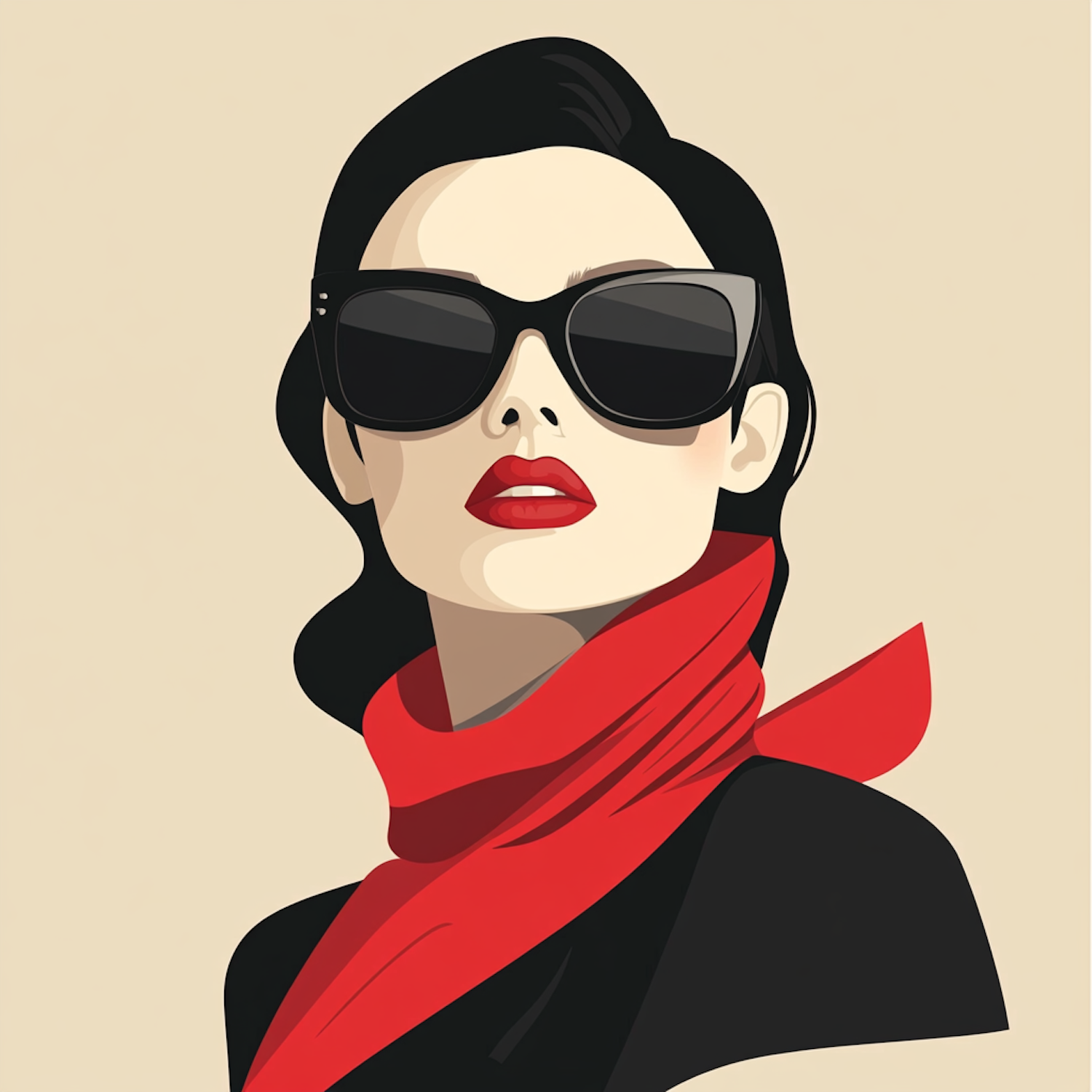 Stylized Fashion Portrait of Woman with Red Accents